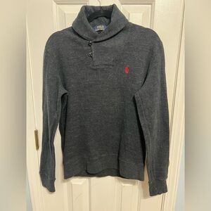 Polo Ralph Lauren Sweater Mens Gray Knit Shawl Neck Preppy Soft Charcoal